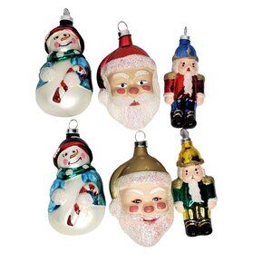 Vintage Snowman Santa Claus Toy Soldier Blown Glass Shaped Ornament Lot of 6